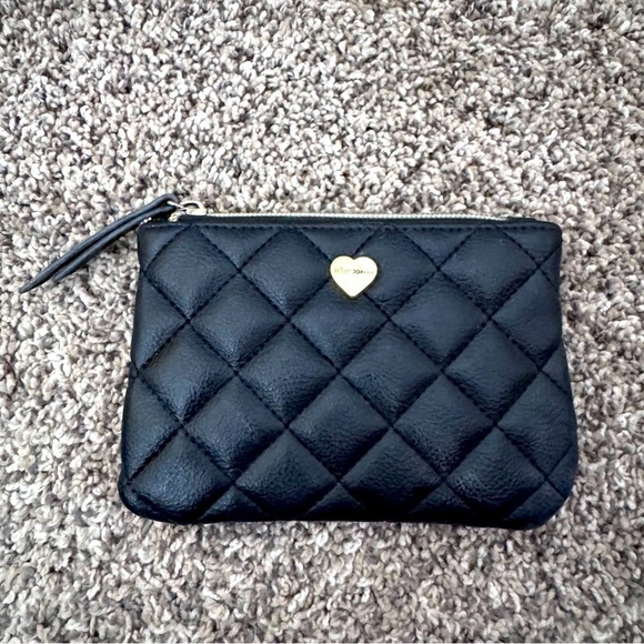 Betsey Johnson Handbags - Betsey Johnson black puffy heart pattern zipper pouch